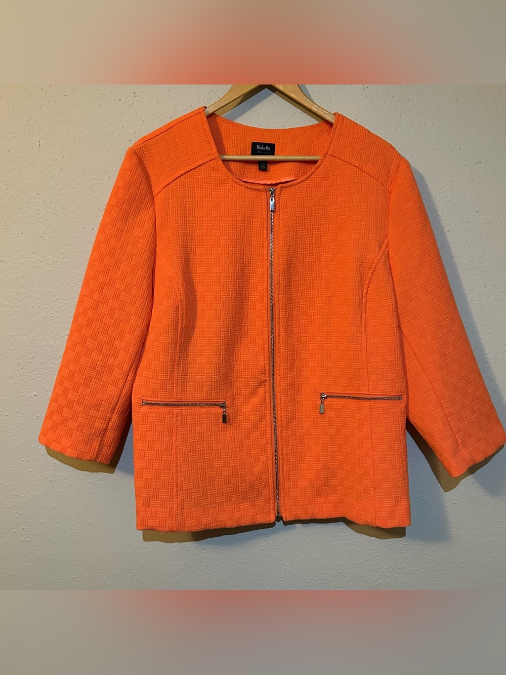 Rafaella Studio Basketweave Textured Full-Zip Coral Jacket – Size 14